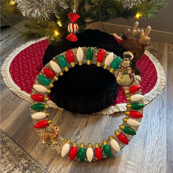 Other - Christmas holiday wreath red green white homemade handmade snowman reindeer 18”